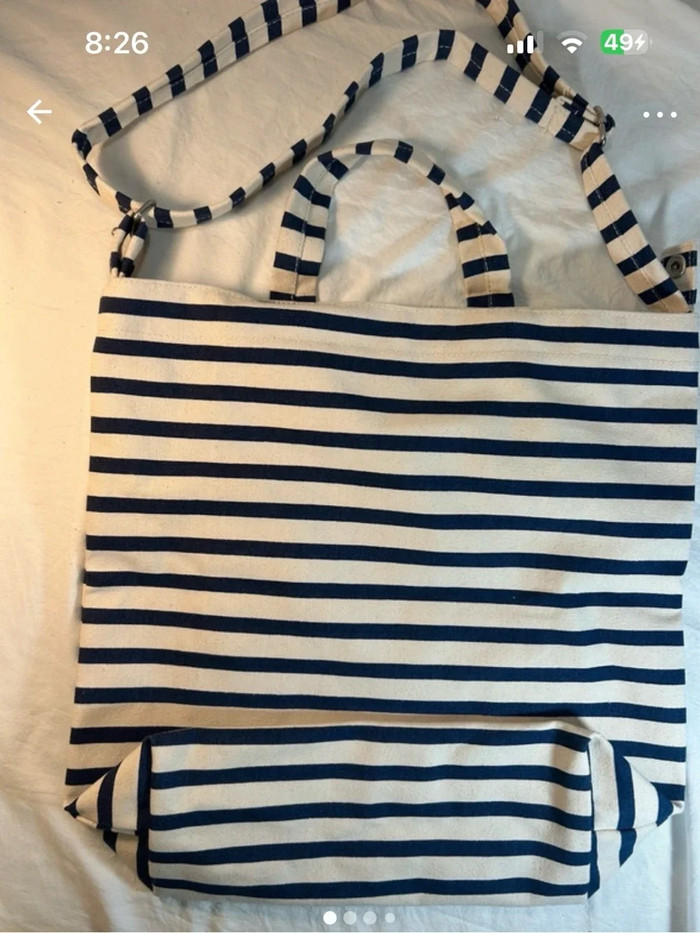 BAGGU Navy and White Striped Canvas Hobo Tote